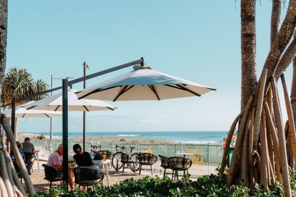 Commercial resort outdoor umbrellas at the beach.